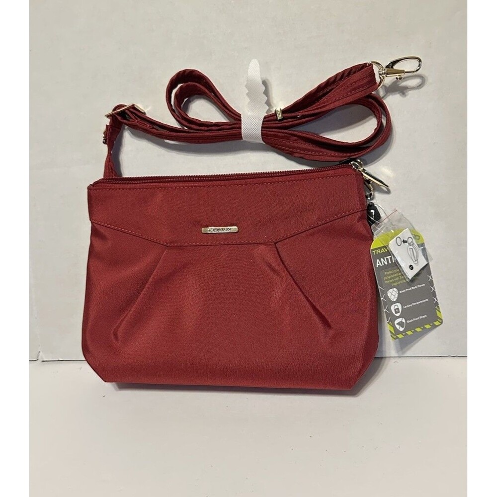 TRAVELON Anti-Theft Berry Red East-West Crossbody Tote Purse Zipper Bag NEW